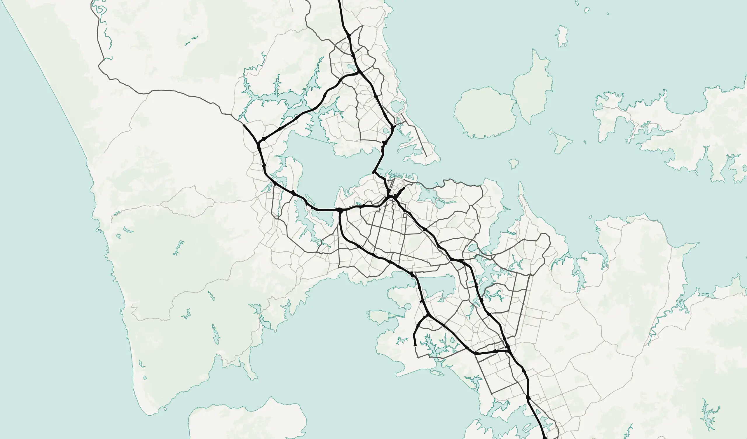 A map of Auckland in Web Smart HQ colours